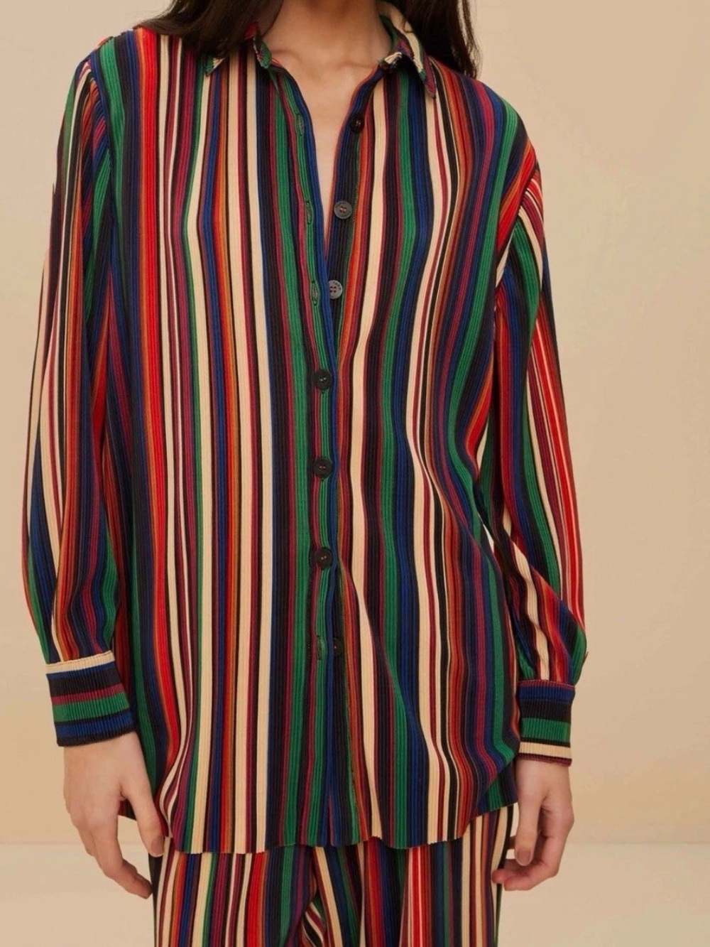 Farm Rio Multicolor Pipa Stripes Pleated Shirt XS